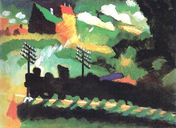 Wassily Kandinsky : Murnau-vista con ferrocarril y castillo
